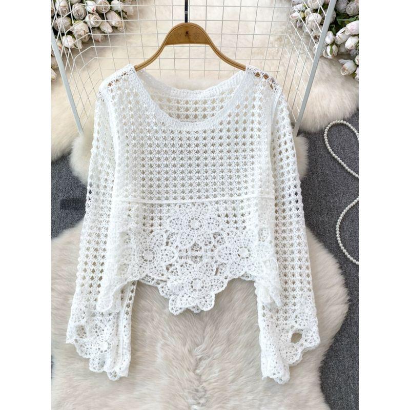 Retro Cut Out Seaside Holiday Knitting Sun Protective Blouse