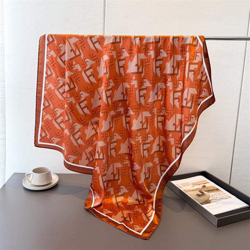 Satin Imitation Silk Printing Large Square Scarf Silk Scarf Shawl Versatile Foreign Style Headscarf Neck Protection Scarf