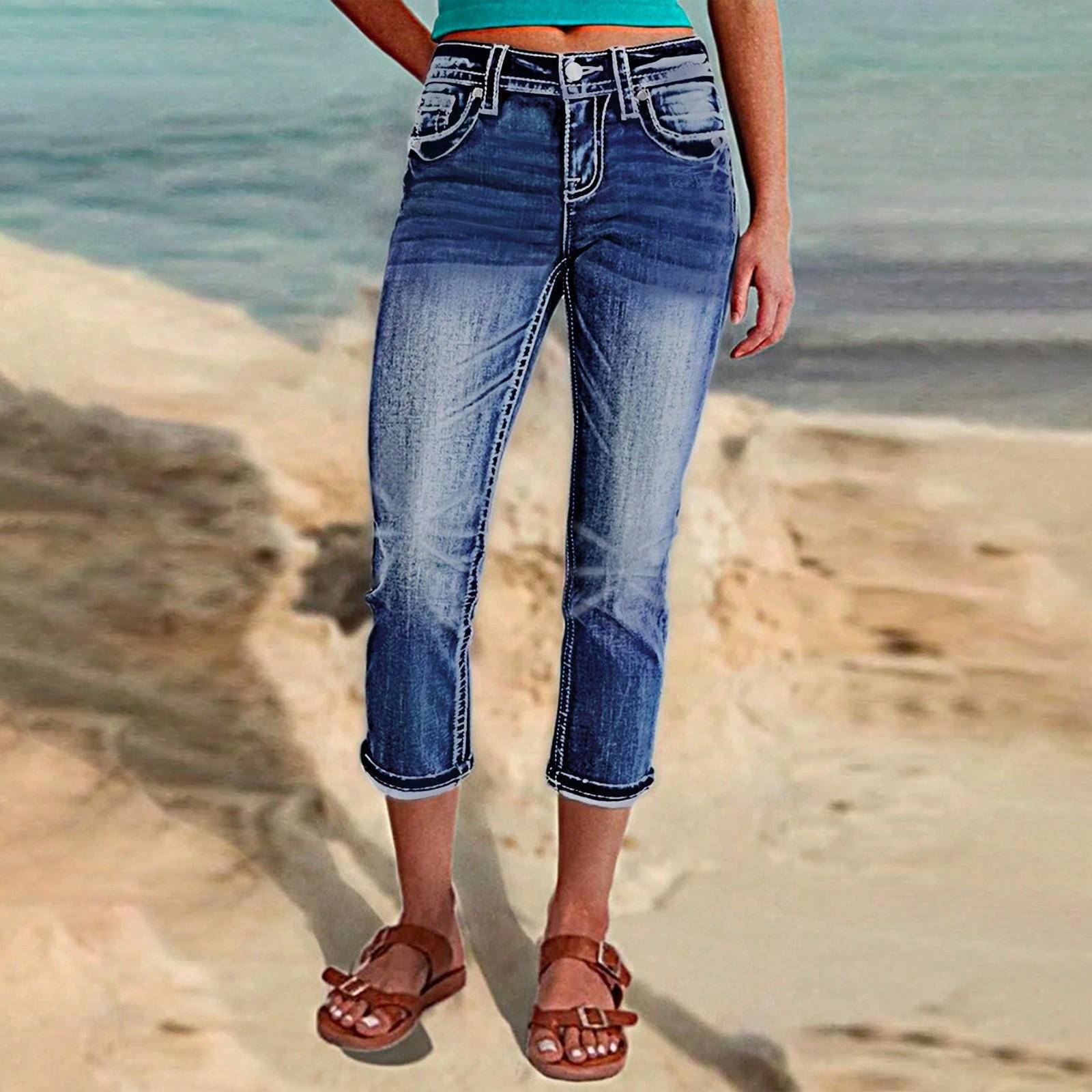 

Women s Trousers Large Size Stretch Jeans Loose Semi-Elastic Pants S