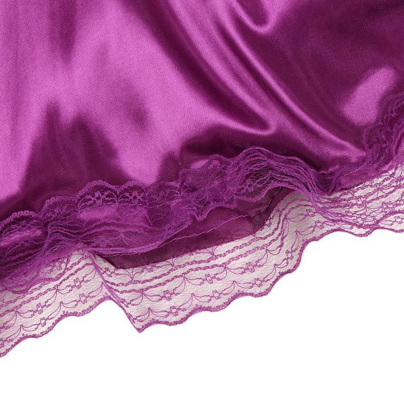 Women Silk Lace Nightgown V-Neck Spaghetti Straps Nightdress Sleepwear