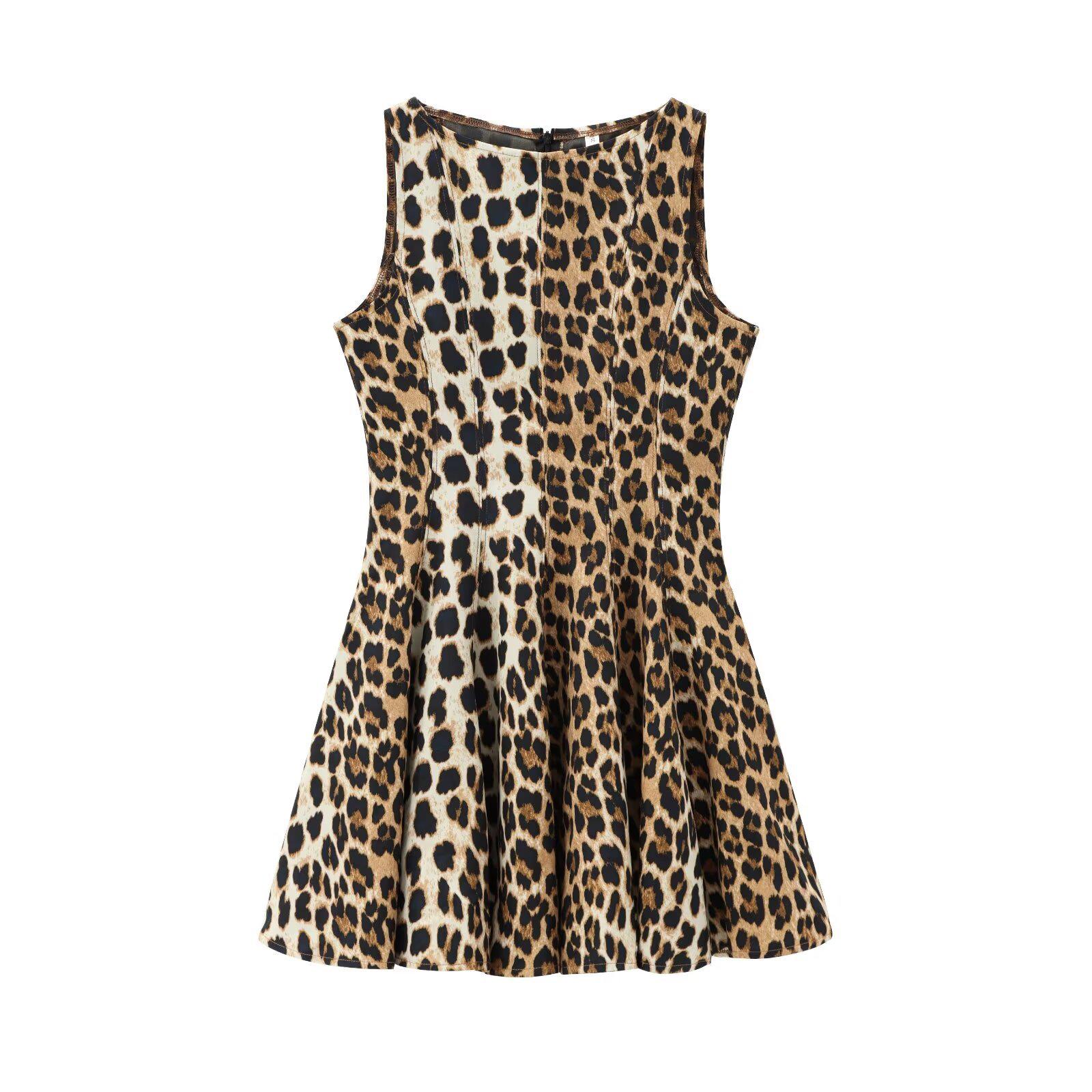 

Spring 2025 Sleeveless Animal Print Dress with Wide Hem for Women S