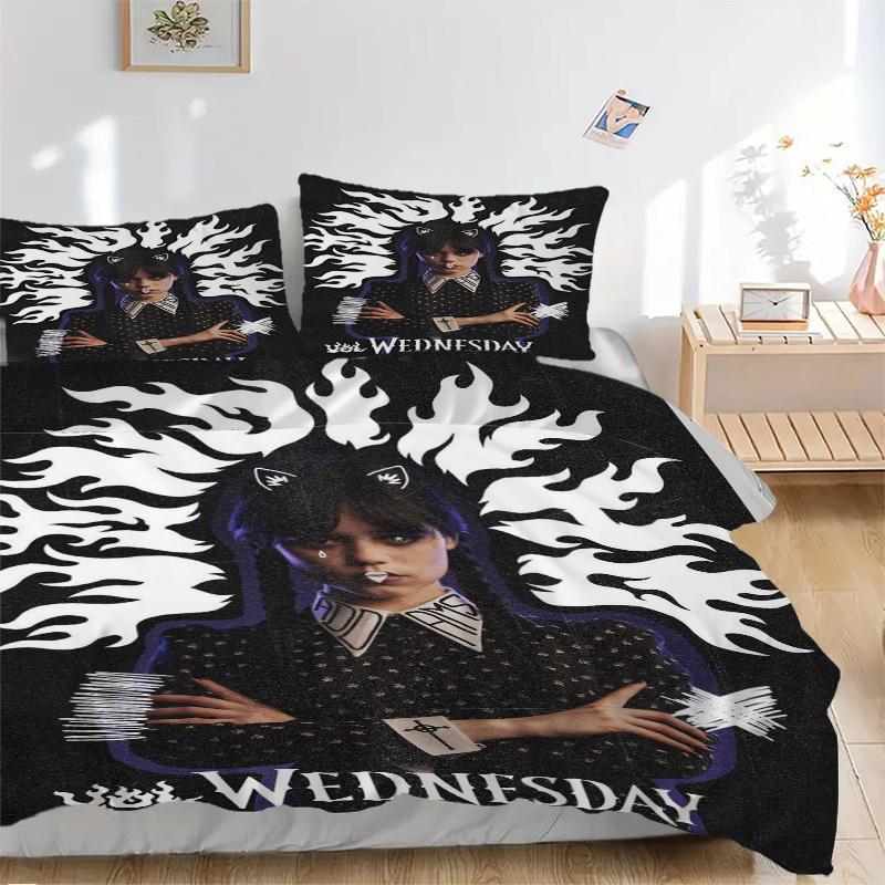 

Gothic Wednesday Addams Bedding Set Comforter Cover Gift for Bedroom,Includes 1 Cover and 2 Pillowcases, No InsertB594 135x200cm