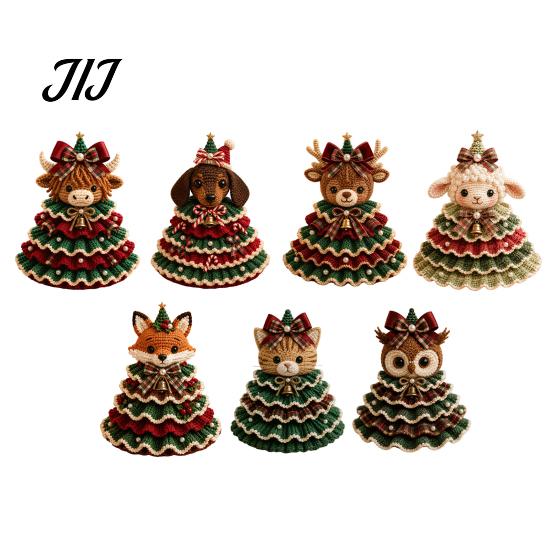 Handmade Birthday Gift Ideas Animal Xmas Tree Crochet Kit, Christmas DIY Cute Ornaments Highland Cow Forest Craft Kit for Beginners, Holiday