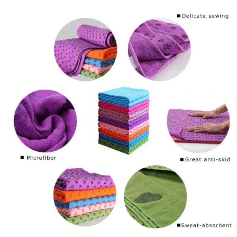 Rutschfestes Yoga-Handtuch aus Mikrofaser, verdicktes PVC, pflaumenfarbene Punkte, faltbare Yoga-Fitnessmatte mit Schweißabsorption, 1 Stück