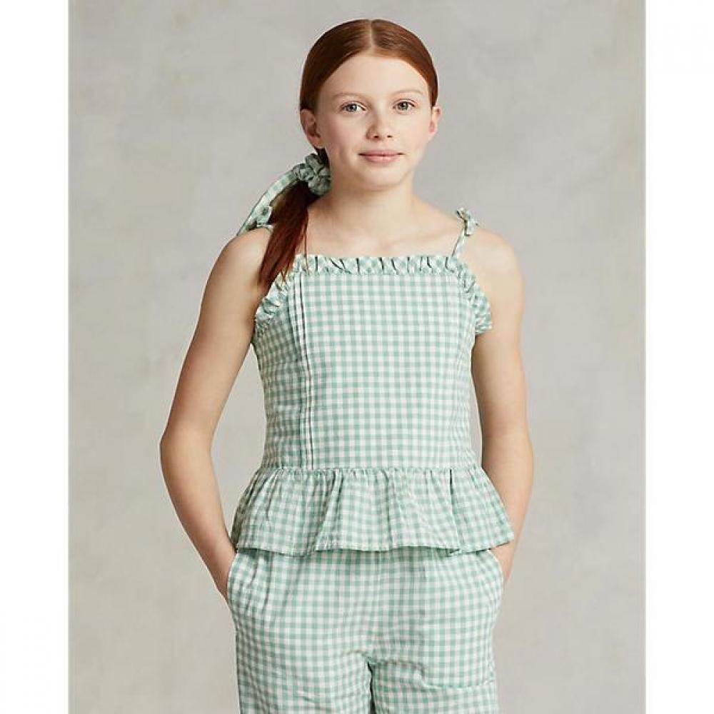 Polo Kids Girls 7 16 Gingham Cotton Peplum Top Cwpowovg6820071999 7