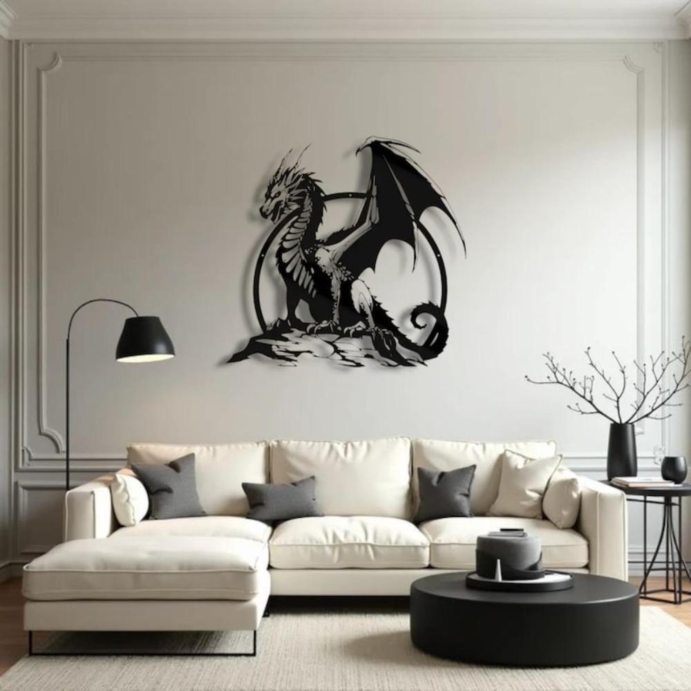 Metal Dragon Wall Art, Fantasy Creature Iron Sculpture, Home Decor Gothic Decor