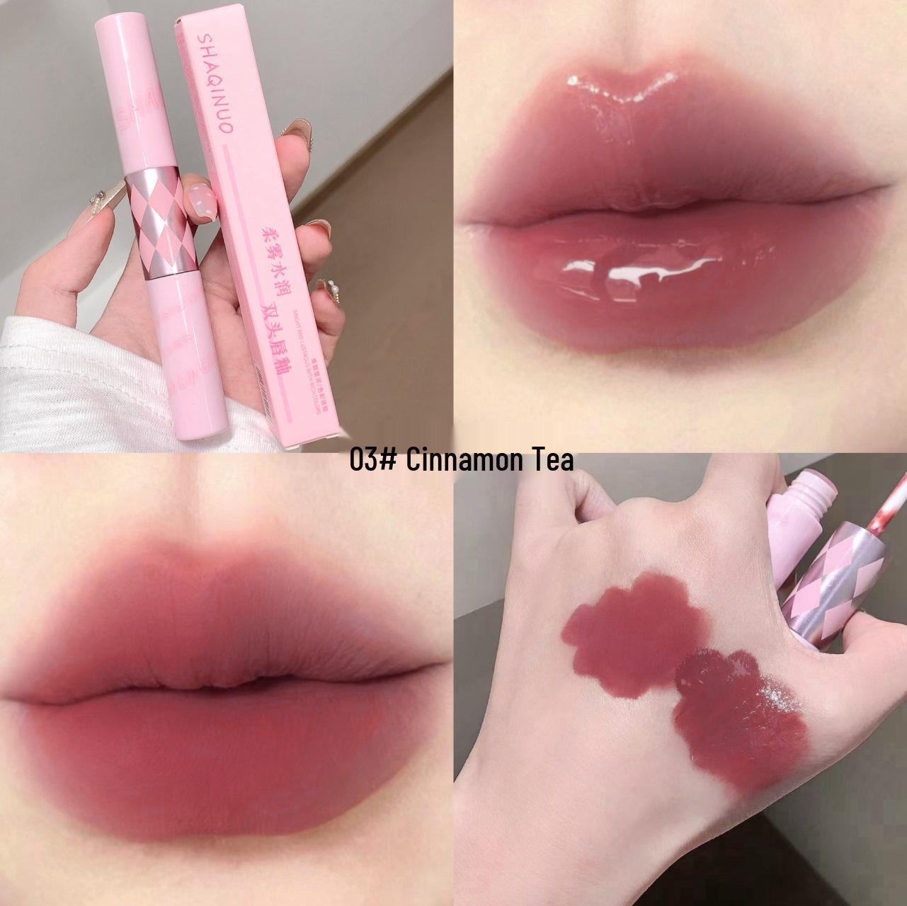 SHAQINUO Double-Ended Hydrating Lip Glaze: Soft Mist, Lightweight Matte & Glossy Finish