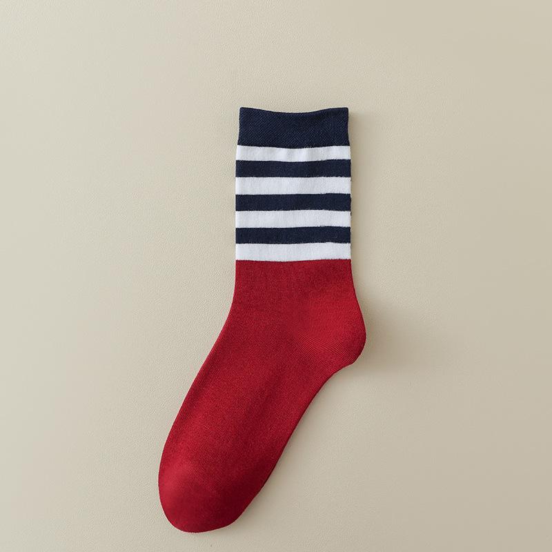 Female Autumn and Winter Three Bar Color Collision Student Movement Cotton College Wind Tube Socks