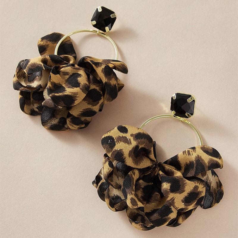 Accessories, autumn and winter fabric leopard print flower earrings, vintage earrings, earrings.