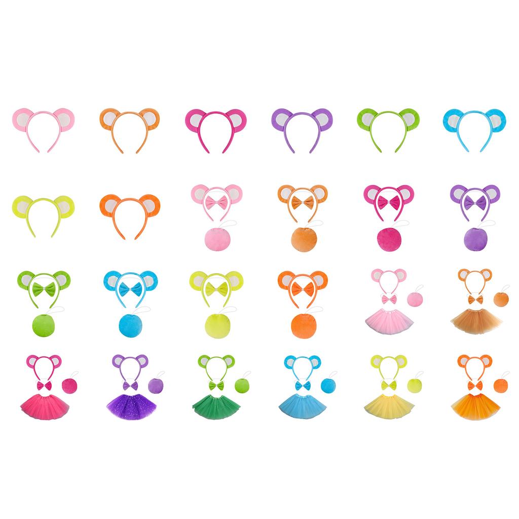 Cartoon Bear Ears Headband Bows Tie Mini Skirt Fashionable Soft Fabric Hair Accessory for Women and Kids