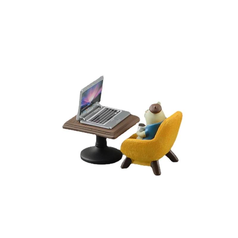 Cute Cartoon Cat Frog Bear Yellow Chair Computer Model Office Ornament Mini Home Decor Crafts Accessories Desktop Figurines Gift
