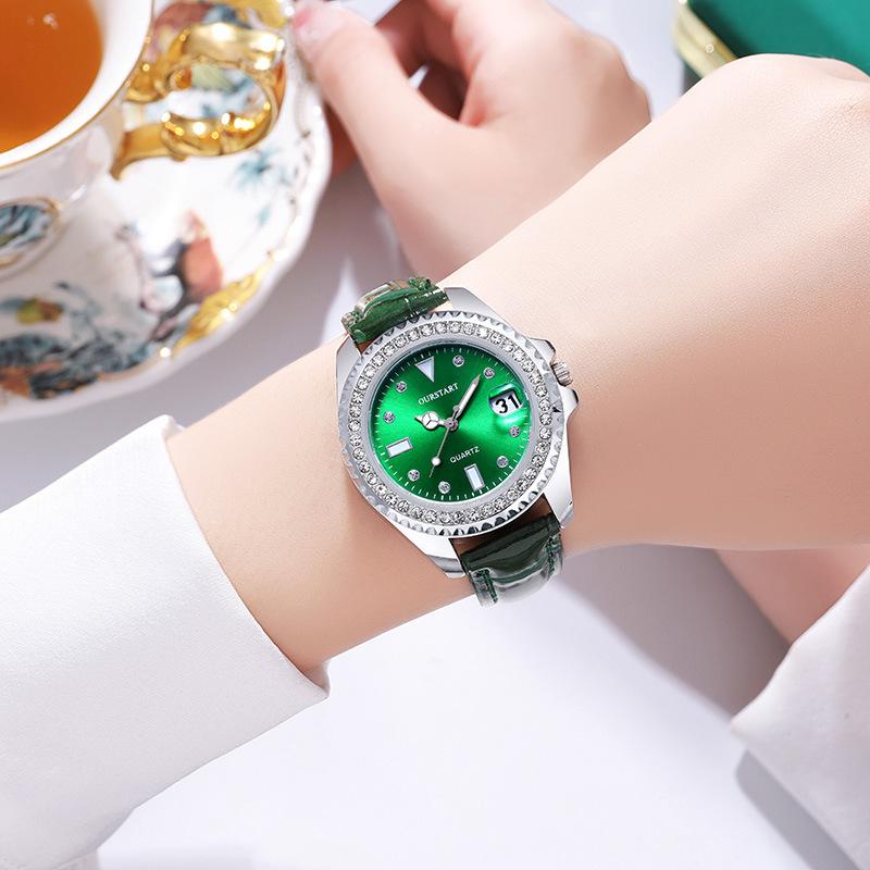Fashion Watch Casual Clock Montre Homme Business Women Quartz Watch Calendar Sport Green Leather Strap Wristwatch Dropshipping