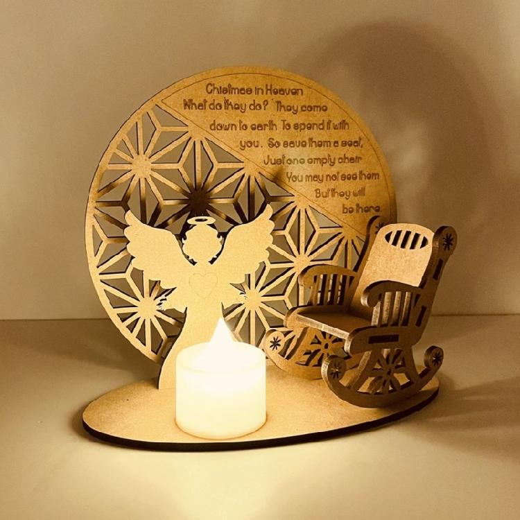 Christmas Remembrance LED Candle Wooden Ornament Tealight Candlestick Holders
