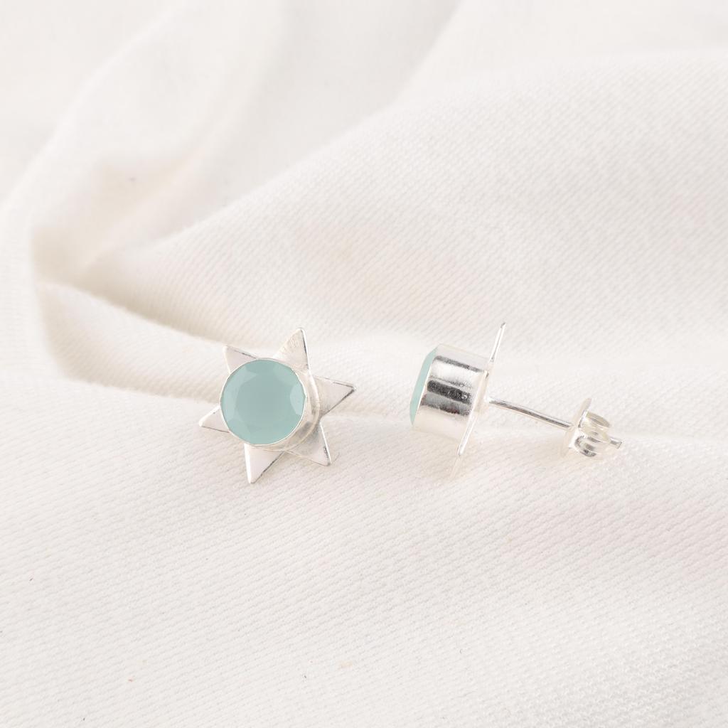 Aqua Chalcedony Earrings Gemstone Jewelry, 925 Solid Sterling Silver Earrings, Handmade Jewelry Birthstone Earrings, Gift For Him