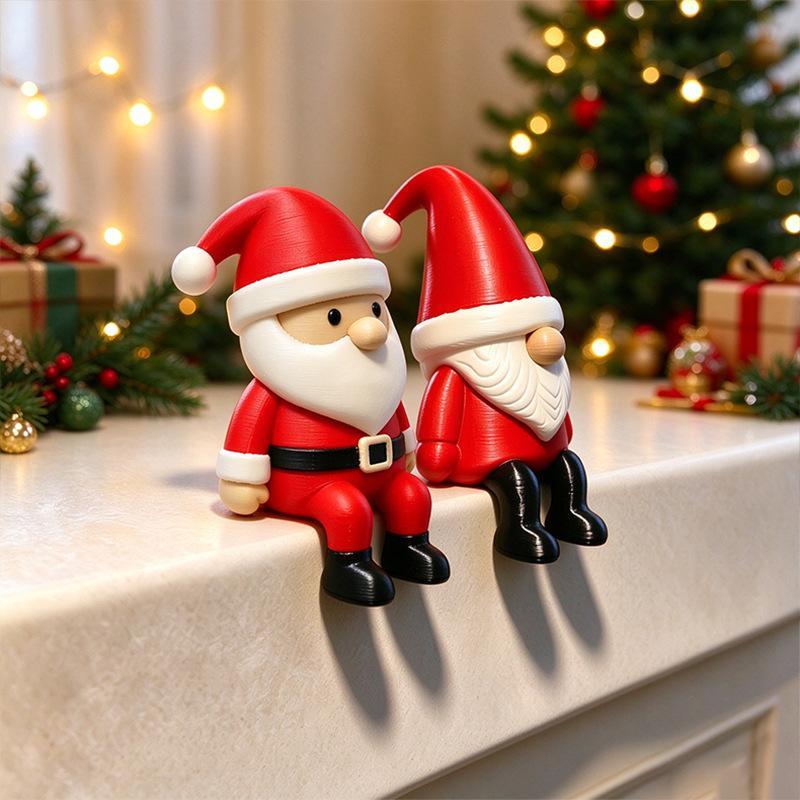 2Pcs Cute Sitting Christmas Decoration Christmas Santa Claus Figurines For Shelf Mantel Table Desk Home Office Holiday Decor