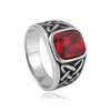 Punk Vintage Square Red Stone Signet Rings for Men Women Stainless Steel Nordic Vikings Knot Rune Ring Fashion Jewelry Wholesale
