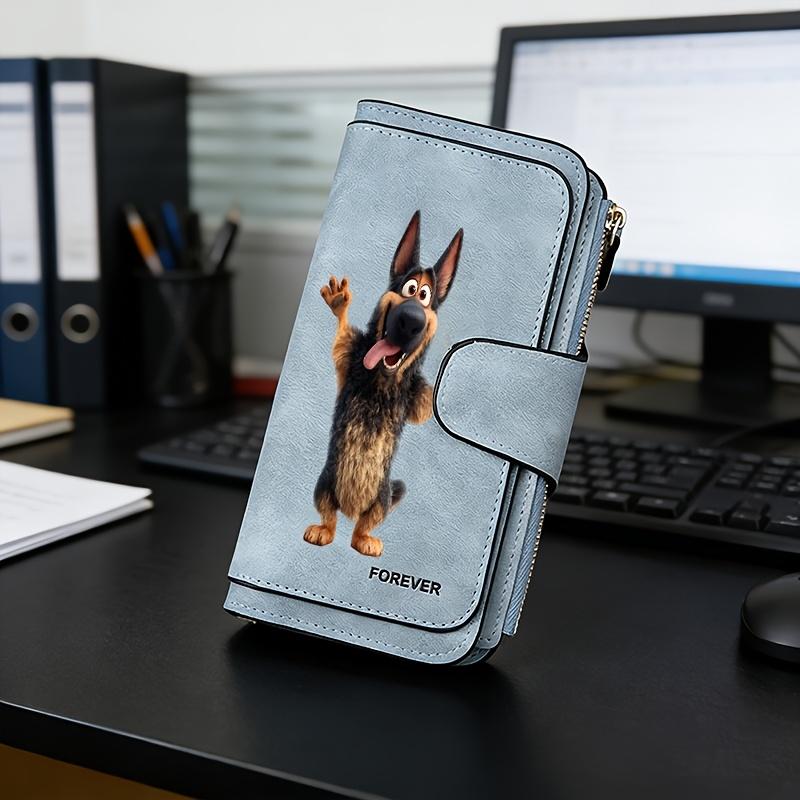 Cartoon-themed wallet, featuring a German Shepherd design, women's model, foldable design. This multifunctional wallet includes a coin purse with a