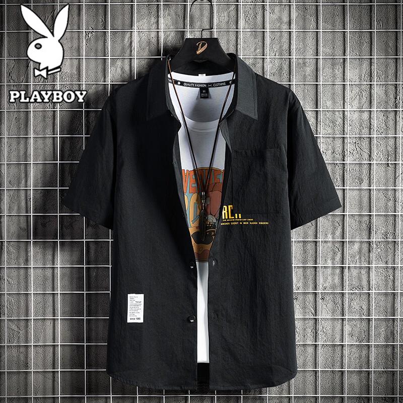 PLAYBOY Men s Summer Short-Sleeve Casual Shirt 4XL