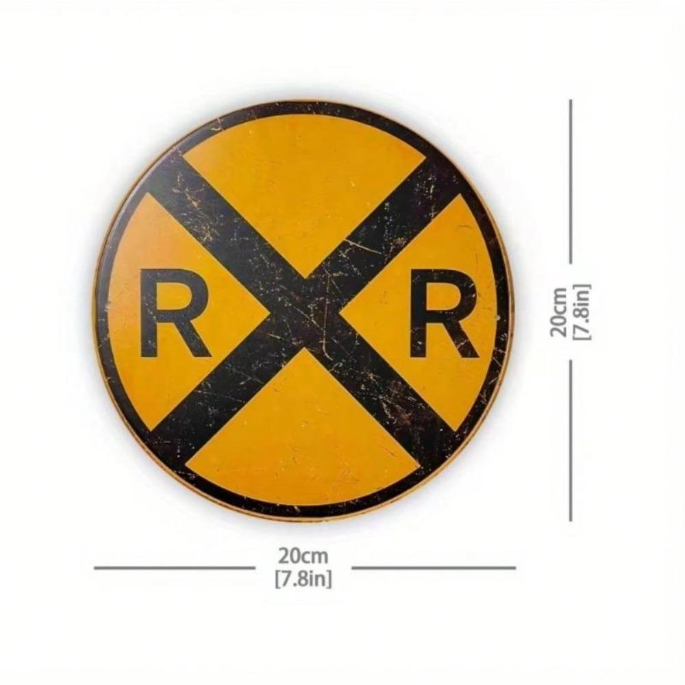 Vintage Railroad Crossing Metal Tin Sign 7.8 Inch Wall Decor Highway Garage Man Cave