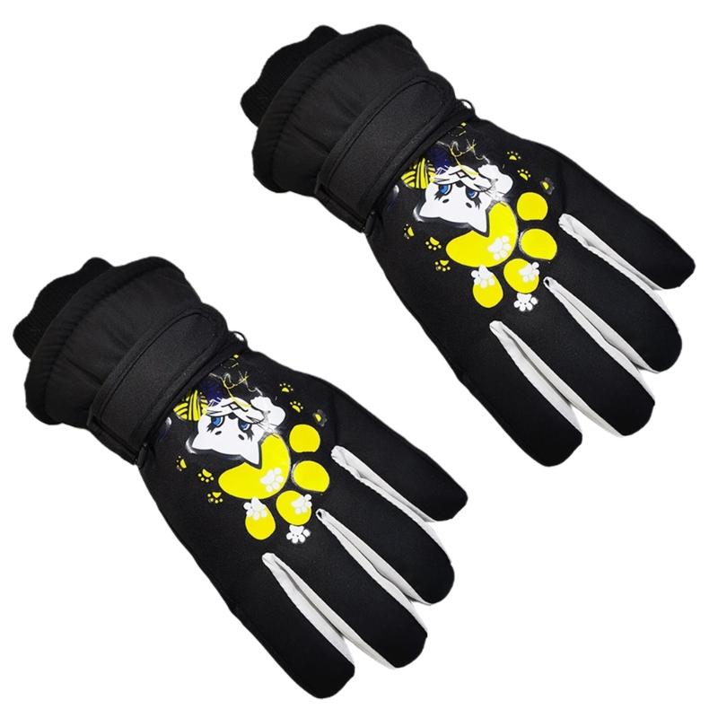 Gants de Ski pour Enfants Hiver Imperméables Motif Dessin Animé Mignon Gants de Neige Chauds pour Garçons Filles Enfants 5-10 Ans