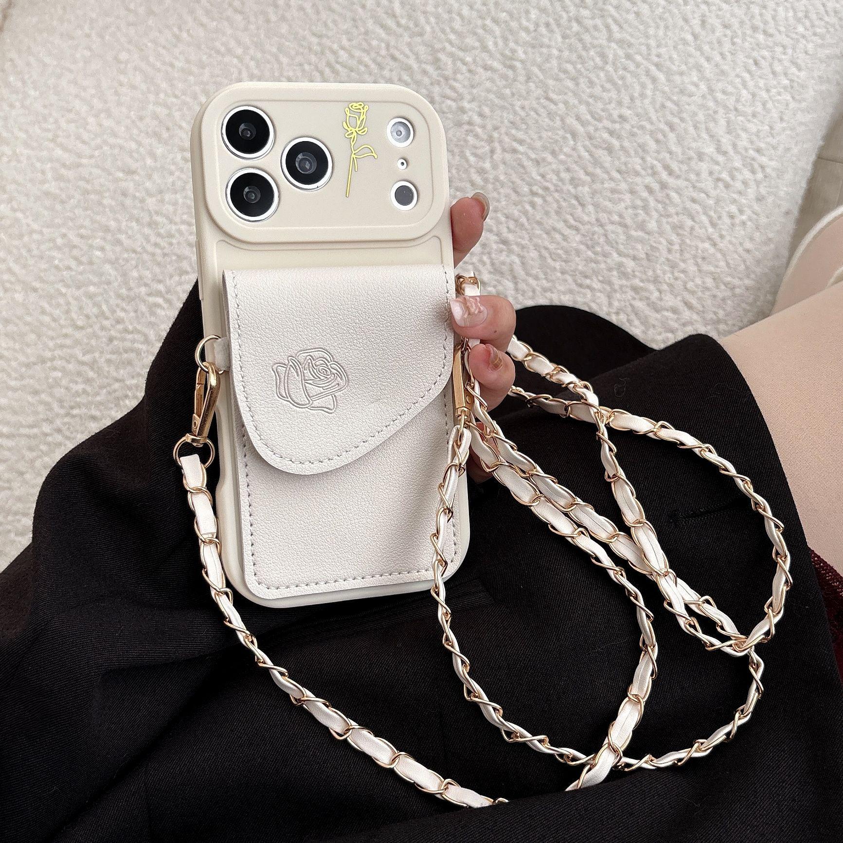 

Rose Flower Crossbody Card Holder & Coin Purse for iPhone 17 Pro Max - Lanyard Protective Case iPhone 11
