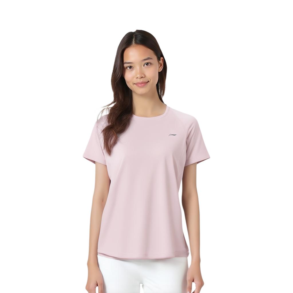 Li Ning Cool Tea T Comfortable Casual Simple Versatile Round Neck Pullover Short Sleeve T-Shirt Women T-Shirt Milk-Stone-Pink ATSV594-2