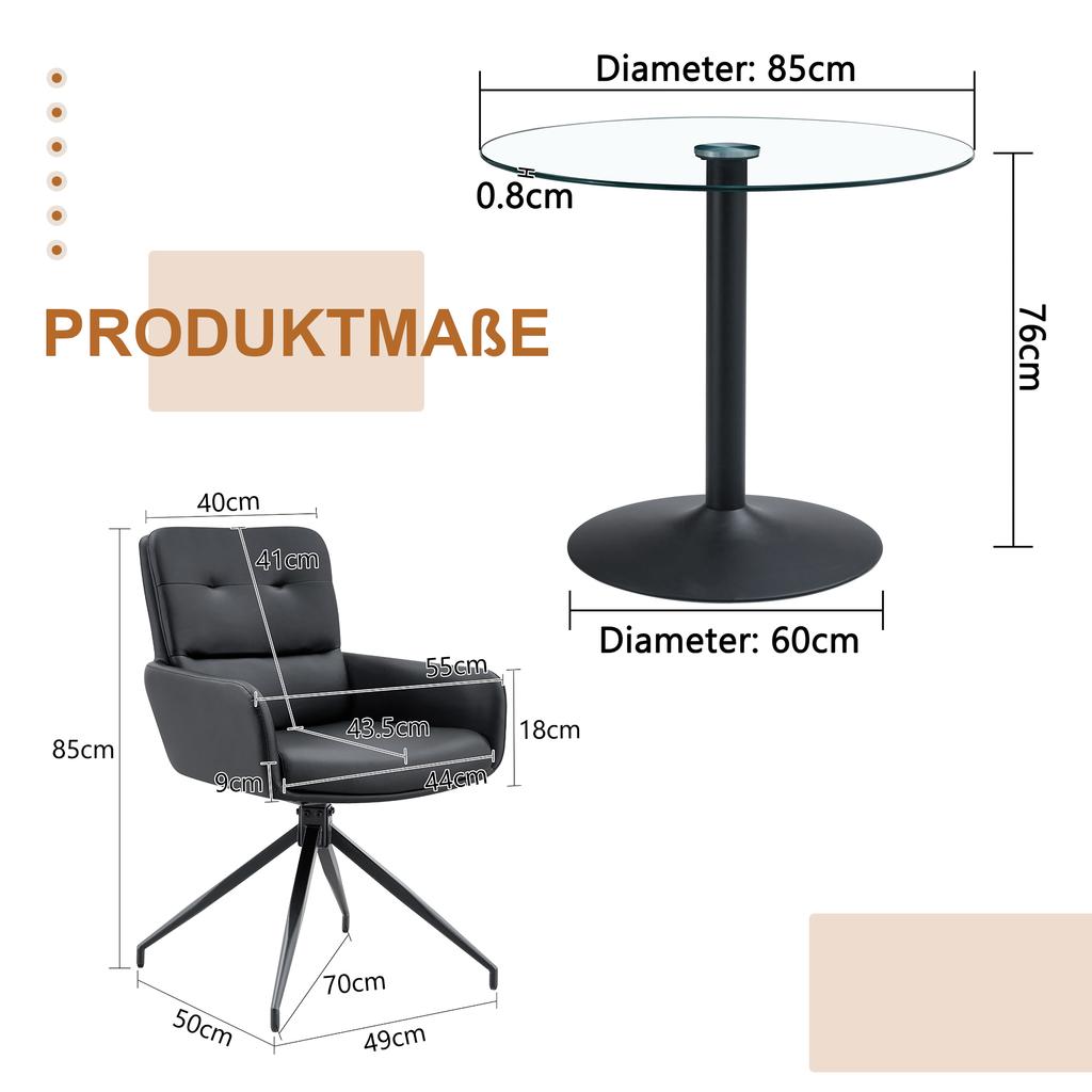 Dining Table Set: Round Tempered Glass Table with Light Luxury Style, Supported by a Black Base