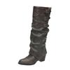 Women's High-heeled Motorcycles Boots for Women Black British Style Pointed Toe Knee High Boots Two Wear Belt Buckle Women Shoes