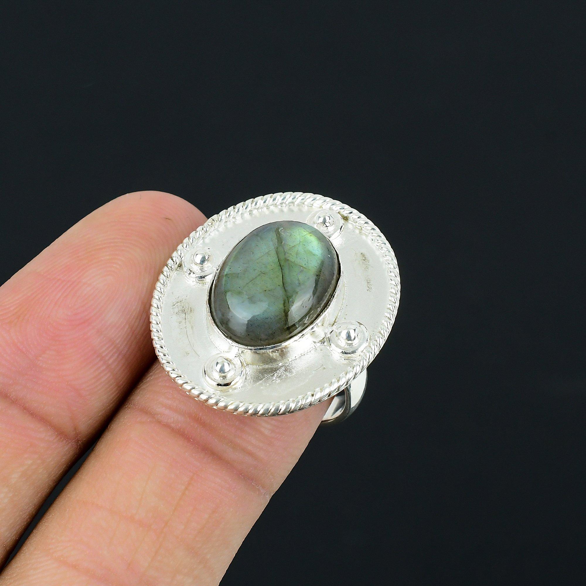 Womens day Sale 925 Silver Labradorite Stone Birthday Wife Statement Ring Size 8 8