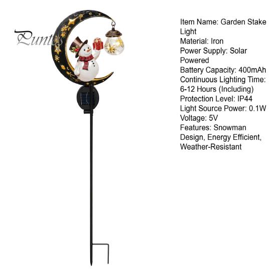 Illuminated Pathway Decor for Holidays Snowman Garden Stake Light, Solar Powered Crescent Moon Lamp, Decorations Walkways Warm Glow Waterproof