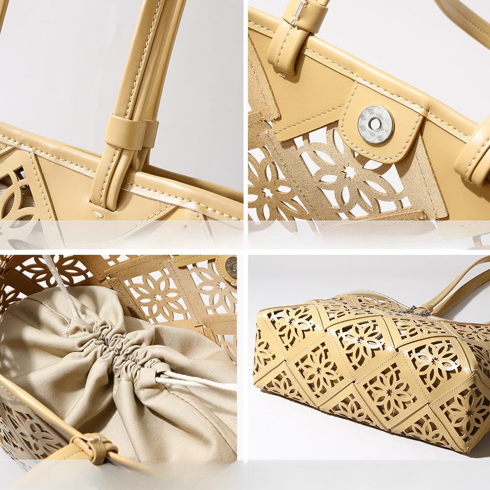 Genuine Leather Women's Bag Large-capacity Hand-held Tote Bag Perforated Window Patterned Single-shoulder Bag