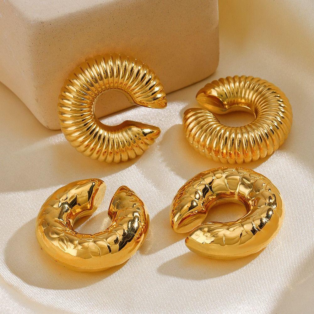 

Exquisite Retro Earrings C Shape Ear Cuff Clip Oversize Round Circle Clip Women