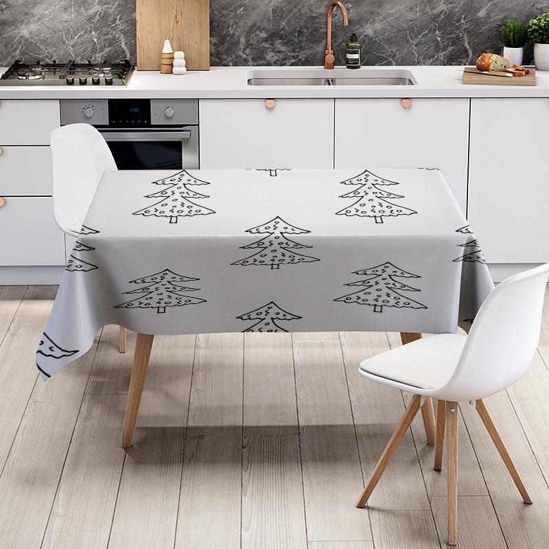 Moderner nordischer Weihnachtsbaumdruck Tischdecke Heimdeko Quadratisch Weiß Polyester Esszimmer Dekorative Decke 160X240Cm Neues Jahr