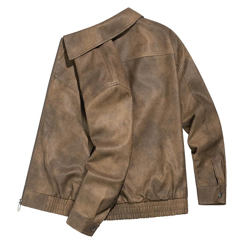 American Retro Men's Leather Jacket Tooling Tough and Loose Old Money Style Street Simple Locomotive Leather Jacket Men