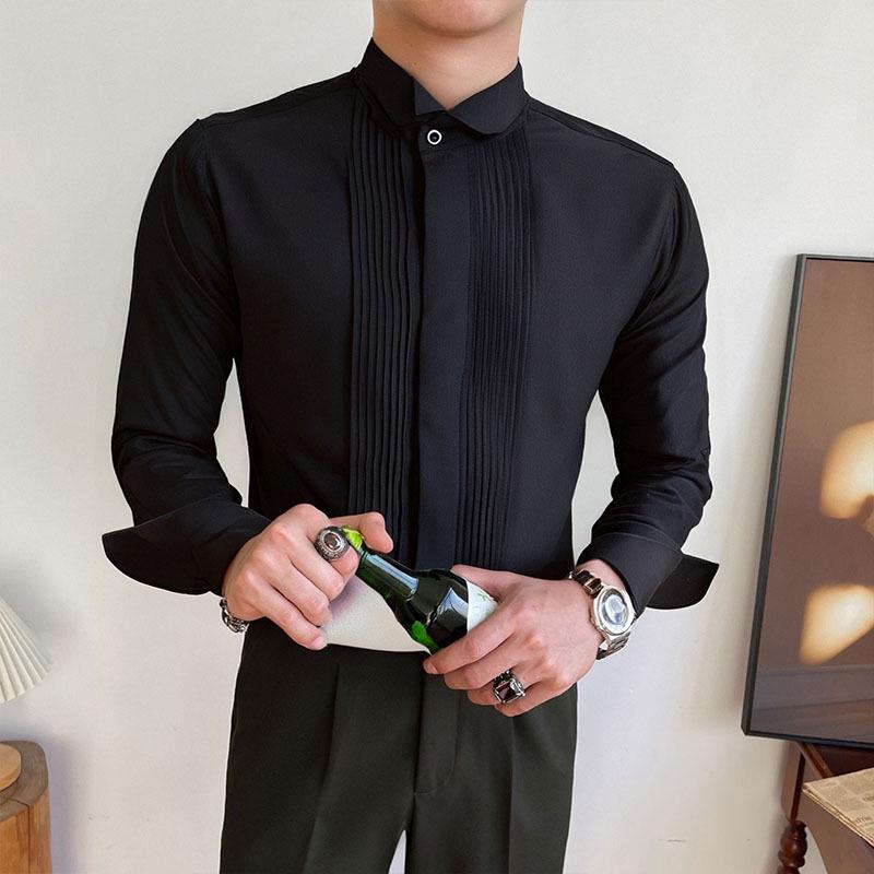 Men's Non-Iron White Wing Collar Tuxedo Shirt - Wrinkle-Resistant Premium Wedding Groom Attire