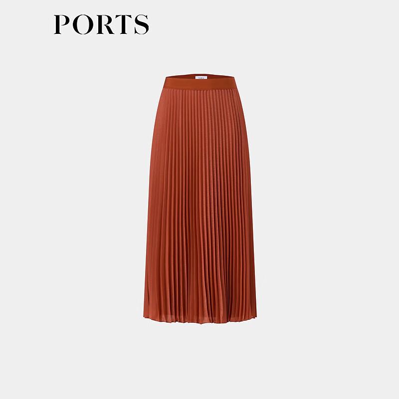 Ports Brick Red Taupe Pleated Midi Skirt