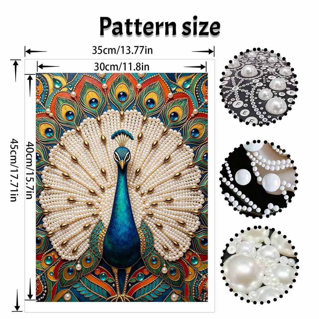 5D Pearl Kit Majestic Peacock Pattern DIY Rhinestone Art Relaxing Handmade Ornament Home Wall Desktop Decoration for Beginners