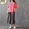 Simple Embroidery Loose Artistic Small V-neck Bamboo Knot Cotton Top Women's Summer Versatile Retro Cotton Linen Short Sleeved T-shirt