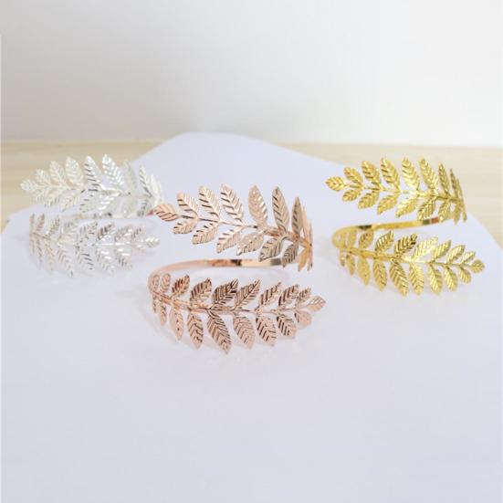 Fashion Women Metal Leaf Charm Open Bracelet Arm Cuff Armlet Bangle Fine Jewelry