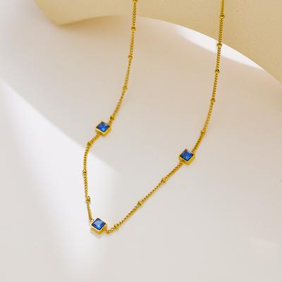 Damen Vielseitige Schlüsselbeinkette, Damen High-End Leichter Luxus Quadratische Bunte Zirkonkette