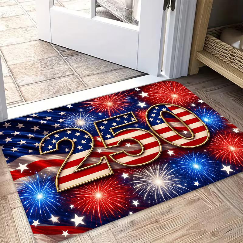 1pc US Independence Day 250th Anniversary Fireworks Themed Mat - Non-Slip Machine-Washable Suitable for Home Decor, Entryway Suitable for Bathrooms, B