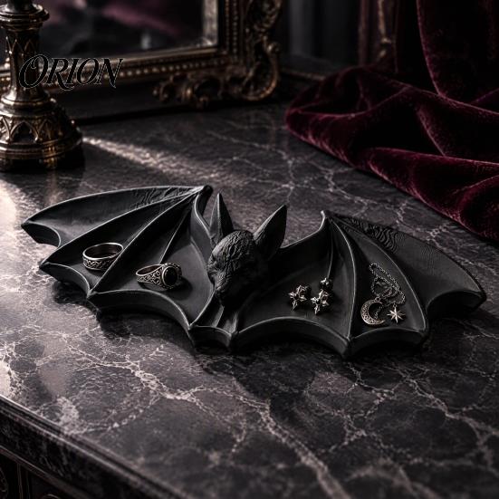 Bat Shape Ring Dish 3D Printed Gothic Catchall Tray, Halloween Jewelry Holder for Rings Necklaces Home Accessories and Keys, Decorative Dark
