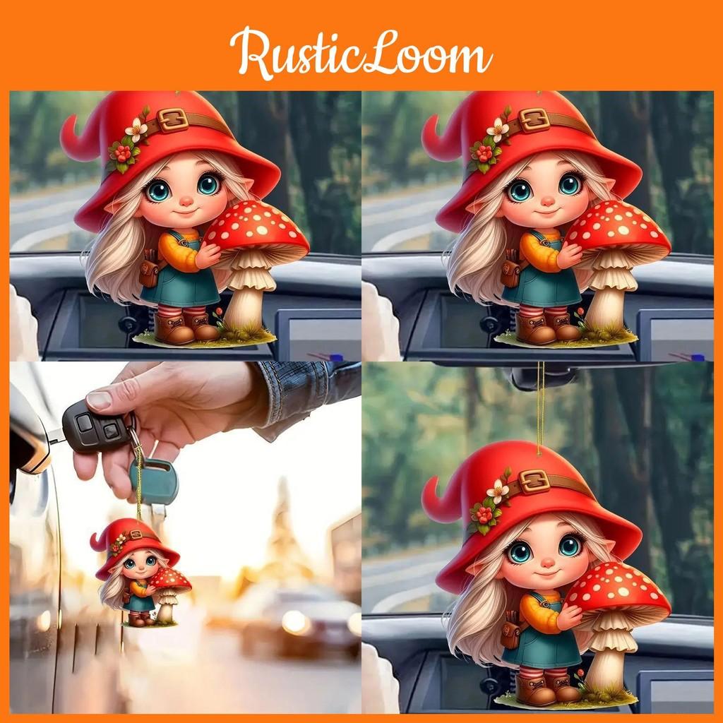 Car Little Acrylic Red Riding Mushroom Girl Keychain Pendant Vehicle Interior