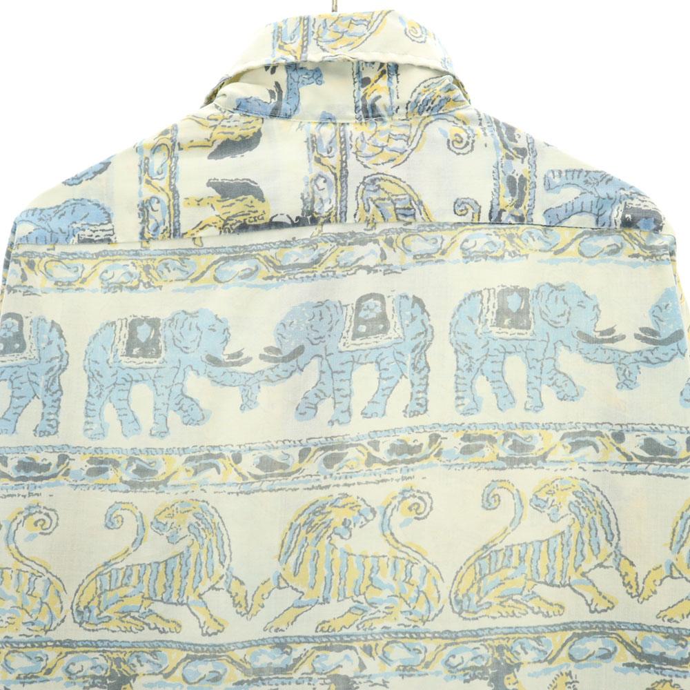 Sears 70s Animal Pattern Long sleeve shirt M Ivory system Old vintage Men's Used