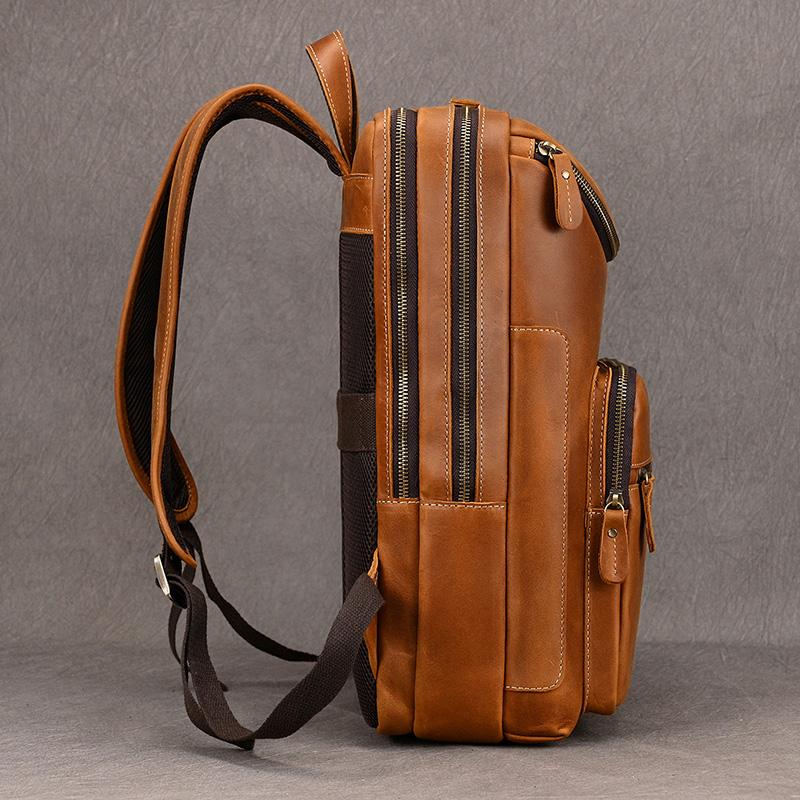 2026 New Fashion Leather Bagpack Bag 14 15.9 Laptop Backpack For Man Male Genuine Leather Men's Travel Bagpack Crazy Horse Skin