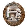 Handmade Wooden Frame Round Wall-Mounted ,Mirror for Bathroom,Living Room,Wall Basin,Study Room,Office,Brown