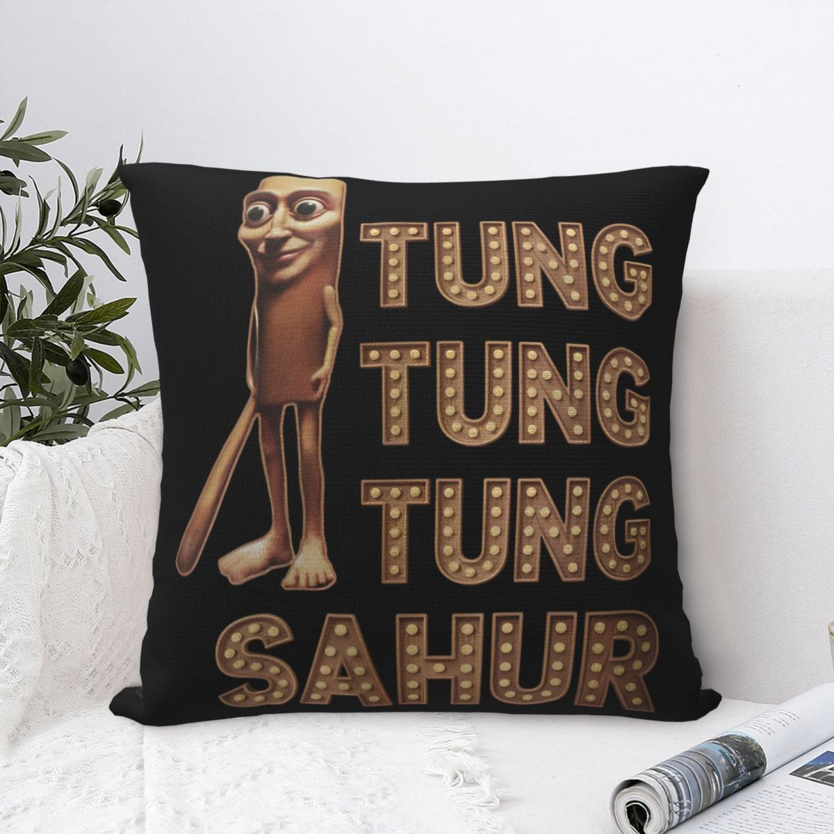 Helenal Unisex Tung Tung Tung Sahur Square Pillow Case Italian Brainrot Meme Cushion Cover Fashion Decor Throw Pillow Case Cover For Sofa