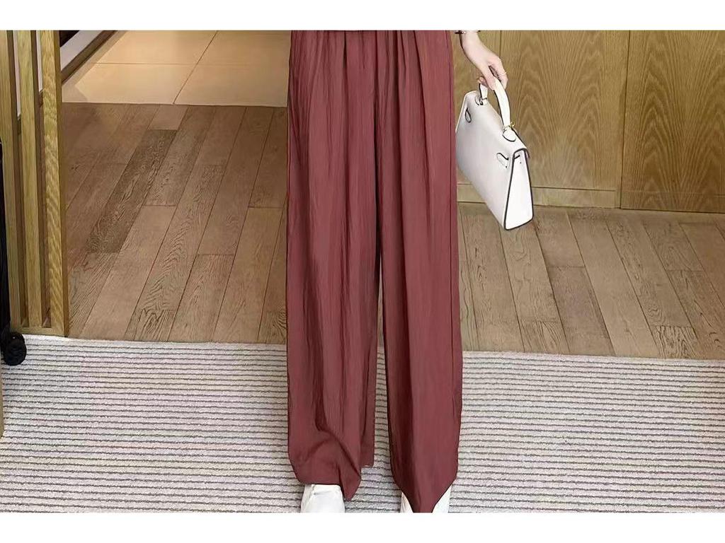 2024 Plus Size Ice Silk Women’s Stylish Summer Two-Piece Set with Wide-Leg Pants