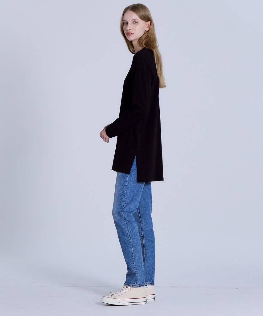 BASIC HOUSE Women'S Cotton Single Layered Long Sleeve T-Shirt Black Lats0217