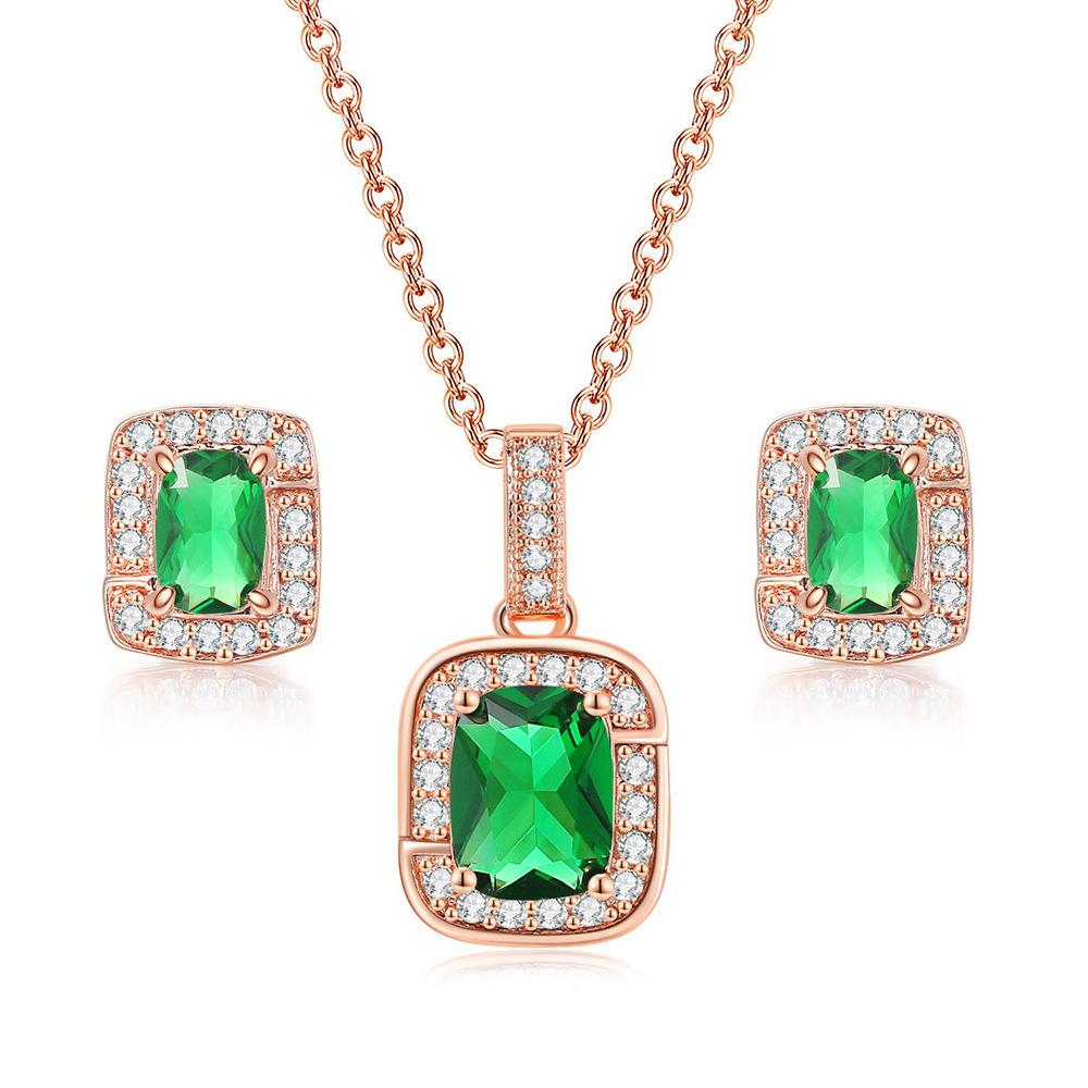 Simple Geometric Square Zircon Stud Earrings Pendant Necklace Women'S, Colored Gemstones Engagement Jewelry Set